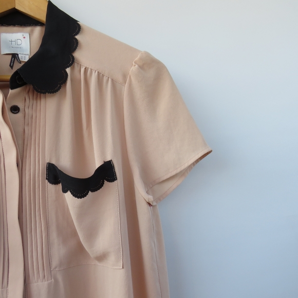 Anthropologie HD in Paris Nudey Beige Blush Peter Pan Scallop Collared Blouse - Picture 3 of 10